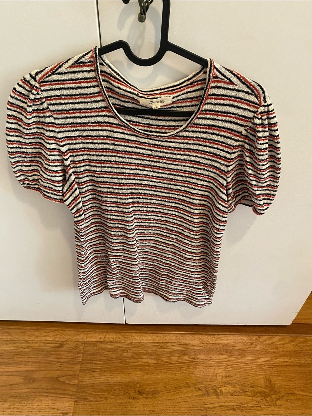 Madewell Striped Puff-Sleeve Tee in Red, Black & White